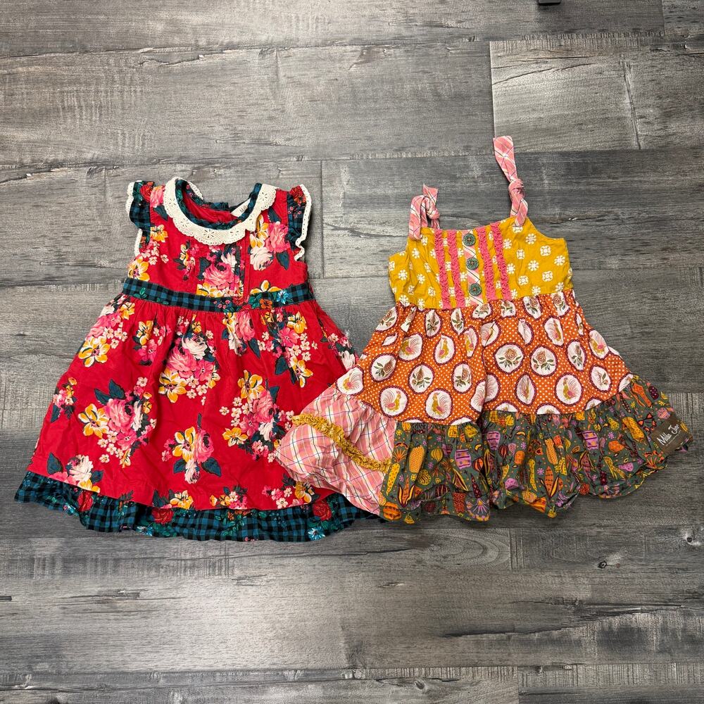 Lot of 2 Matilda Jane Mixed Print Dresses Sz 18-24 Mos